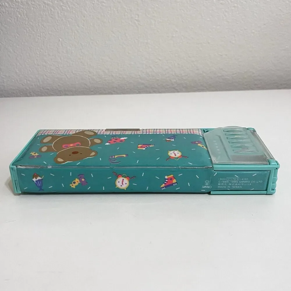 Vintage Sanrio Bear Padded Multi-Function Pencil Case Pop-Open Compartments 1990